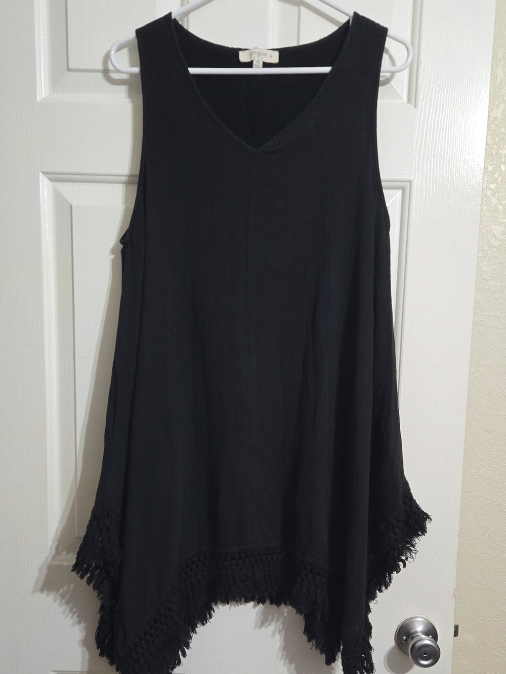 Umgee Black V-Neck Tank with Fringe Hem